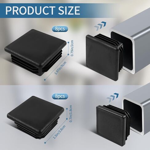 20 Pack End Cap Square Tubing Black Plastic Plug, for End Caps for Metal Tubing, Chair Leg Inserts for Metal Legs 2 Sizes (1'' Inch 0.75'' Inch) in Kuwait