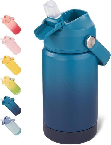 12oz Water Bottle, Kids Water Bottles for School, Toddler Water Bottle with Straw & Handle, 304 Stainless Steel Insulated Water Bottle, Non-slip Silicone Base, BPA Free, Haze Blue in Saudi Arabia