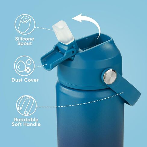12oz Water Bottle, Kids Water Bottles for School, Toddler Water Bottle with Straw & Handle, 304 Stainless Steel Insulated Water Bottle, Non-slip Silicone Base, BPA Free, Haze Blue in Saudi Arabia