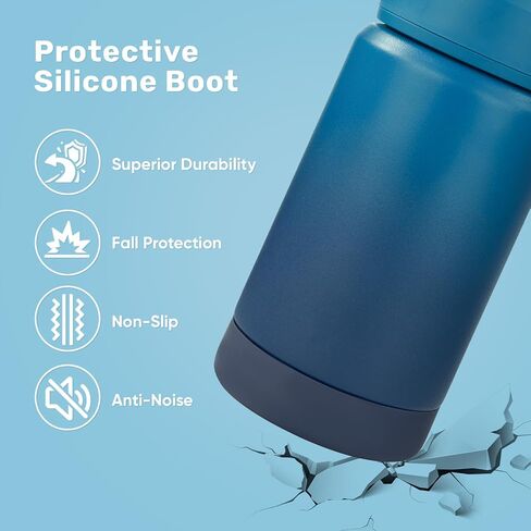12oz Water Bottle, Kids Water Bottles for School, Toddler Water Bottle with Straw & Handle, 304 Stainless Steel Insulated Water Bottle, Non-slip Silicone Base, BPA Free, Haze Blue in Saudi Arabia