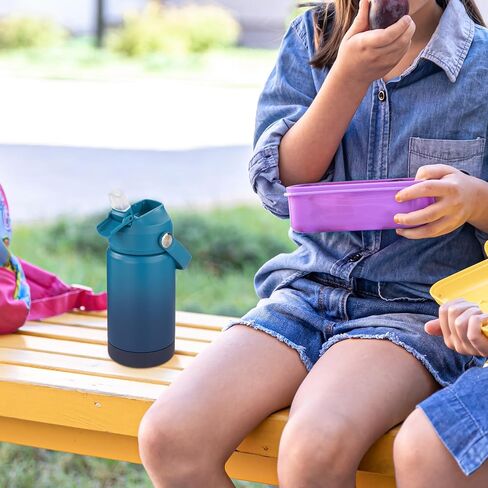 12oz Water Bottle, Kids Water Bottles for School, Toddler Water Bottle with Straw & Handle, 304 Stainless Steel Insulated Water Bottle, Non-slip Silicone Base, BPA Free, Haze Blue in Saudi Arabia