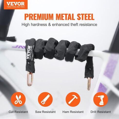 VEVOR Bike Chain Lock, 3.94 Ft Combination Bicycle Chain Lock with 3 Keys, Heavy Duty Anti-Theft High Security Bike Locks, Perfect for Bike, Motorcycle, Scooter, Bicycle, Door, Fence or Gate, 10mm in Saudi Arabia