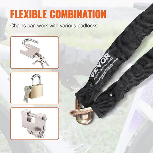 VEVOR Bike Chain Lock, 3.94 Ft Combination Bicycle Chain Lock with 3 Keys, Heavy Duty Anti-Theft High Security Bike Locks, Perfect for Bike, Motorcycle, Scooter, Bicycle, Door, Fence or Gate, 10mm in Saudi Arabia