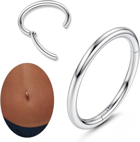 ZZHDCC 14G الفرس البطن زر الدائري للنساء الذهب الأبيض مطلي هوب حلقات زر البطن لامعة تشيكوسلوفاكيا زر البطن الفرس البيضاوي حلقة البطن عكس السرة الجسم ثقب البطن المجوهرات in Kuwait