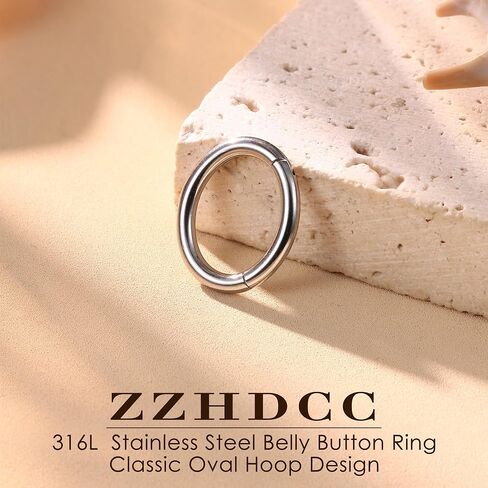 ZZHDCC 14G الفرس البطن زر الدائري للنساء الذهب الأبيض مطلي هوب حلقات زر البطن لامعة تشيكوسلوفاكيا زر البطن الفرس البيضاوي حلقة البطن عكس السرة الجسم ثقب البطن المجوهرات in Kuwait