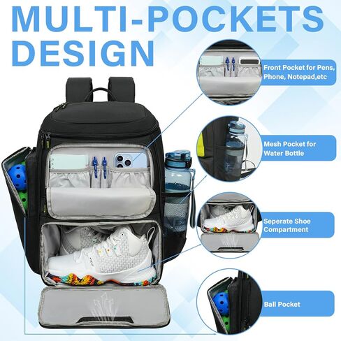 حقيبة Pickleball للرجال والنساء ، حقيبة الظهر المخللة تناسب 4 مجاذيف ، حقيبة معدات المخلل مع مقصورة الأحذية in Kuwait