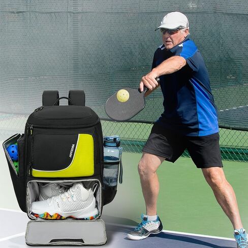 حقيبة Pickleball للرجال والنساء ، حقيبة الظهر المخللة تناسب 4 مجاذيف ، حقيبة معدات المخلل مع مقصورة الأحذية in Kuwait