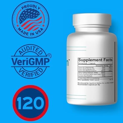 NuroZen 120 Count Nerve Support with MSM, Alpha Lipoic Acid, B Vitamins & Turmeric - USA Made, GMP in Saudi Arabia