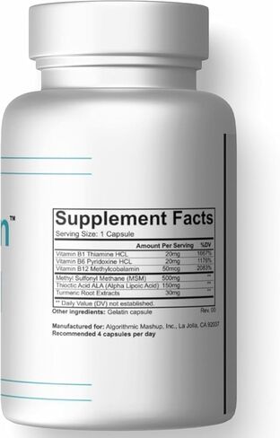 NuroZen 120 Count Nerve Support with MSM, Alpha Lipoic Acid, B Vitamins & Turmeric - USA Made, GMP in Saudi Arabia