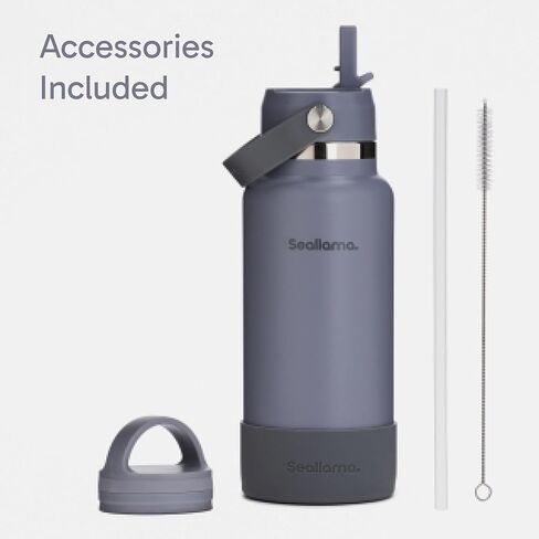 Stainless Steel Wide Mouth Water Bottle - 2 Lids (Flex Straw Lid) and Double-Wall Vacuum Insulation - Leak Proof, BPA-Free, for Travel, Sports, School, and Car (Clay, 32 oz) in Saudi Arabia