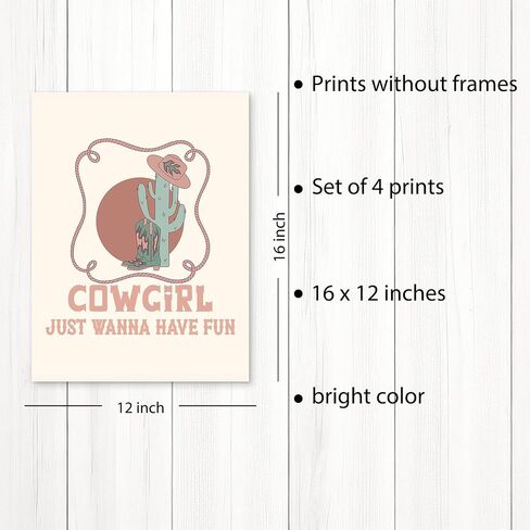 PUHEI Retro Western Howdy Cowgirl Wall Art Prints Set of 4,Western Nursery Decor Girl, Western Room Decor For Teen Girls, Cowgirl Nursery Decor (Unframed), Western Boho Bedroom Decor, 8 x 10 In in Saudi Arabia