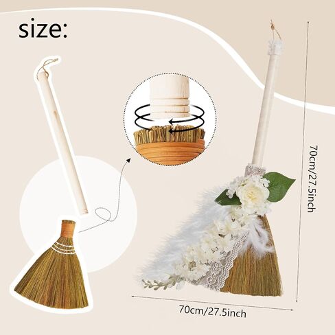 YIYTREE Wedding Broom DIY Kit Bride Bridegroom The Jump Broom Ceremony with Artificial Roses/Green Leaves/Ribbons/Pearl (28.5 inch x 11.8 inch) in Saudi Arabia