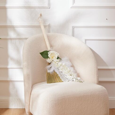 YIYTREE Wedding Broom DIY Kit Bride Bridegroom The Jump Broom Ceremony with Artificial Roses/Green Leaves/Ribbons/Pearl (28.5 inch x 11.8 inch) in Saudi Arabia
