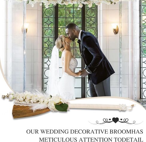 YIYTREE Wedding Broom DIY Kit Bride Bridegroom The Jump Broom Ceremony with Artificial Roses/Green Leaves/Ribbons/Pearl (28.5 inch x 11.8 inch) in Saudi Arabia