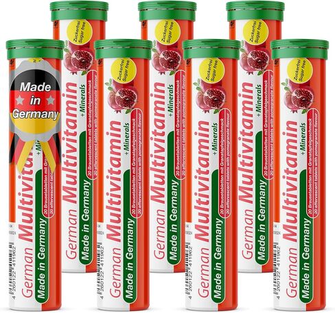 T&D German Multivitamin + Mineralien Drink Effervescent Tablets 140 Servings Pomegranate Flavour – 10 Vitamins + 2 Minerals – Made in Germany in Saudi Arabia