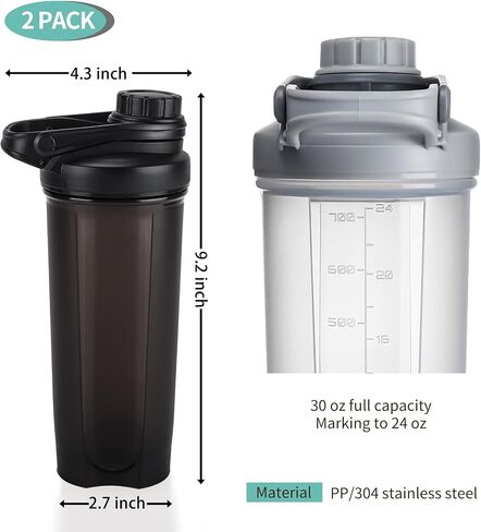 24 OZ Shaker Bottle for Protein Mixes, BPA Free Leakproof Portable Clear Shaker Cups for Workout, 2 Pack in Saudi Arabia
