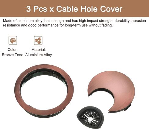 uxcell 3Pcs Cable Hole Cover, 2-1/8" Zinc Alloy Desk Wire Cord Cable Grommets Hole Cover for Office PC Desk Cable Cord Organizer, Black in Saudi Arabia