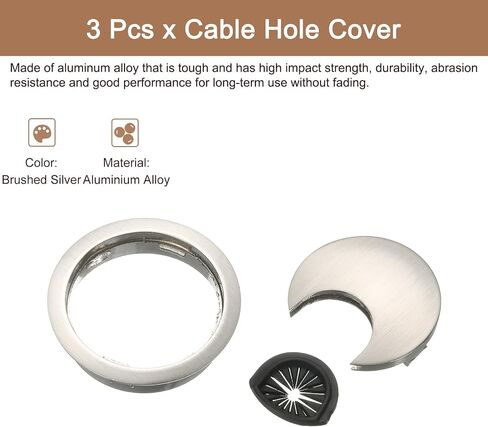 uxcell 3Pcs Cable Hole Cover, 2-1/8" Zinc Alloy Desk Wire Cord Cable Grommets Hole Cover for Office PC Desk Cable Cord Organizer, Black in Saudi Arabia