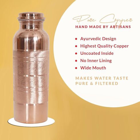 Pure Copper Water Bottle - Indian Handmade Ayurveda Healing Water Bottle for Drinking, Travel, Hiking, Gym, Office, Outdoor - Hammered Finish - 950 ml in Saudi Arabia