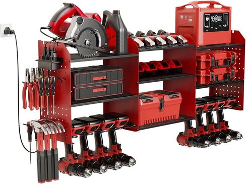 Power Tool Organizer, 45.5 Inch Cordless Drill Holder Wall Mounted, 3 Layers Tool Organizers with Outlet Power Strips , Garage Storage Rack for Toolbox/Impact Wrenches/Screwdriver/Plier/Hammer in Saudi Arabia