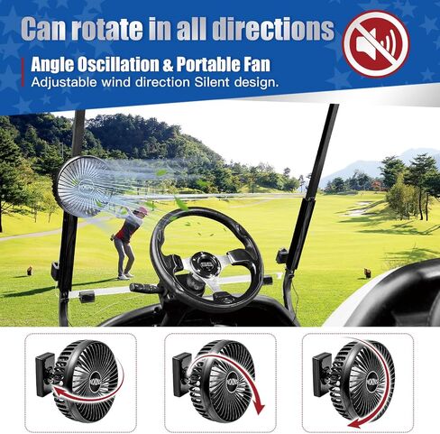 NOKINS 2 قطعة مروحة عربة الجولف، مراوح مغناطيسية محمولة لعربة الجولف EZGO Club Car Yamaha، تصميم منخفض الضوضاء وإعدادات 3 سرعات 360 درجة للتدوير مع قاعدة تثبيت مغناطيسية ومدخل USB in Kuwait