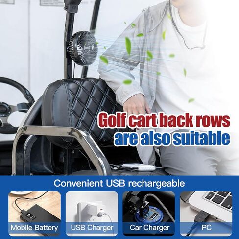 NOKINS 2 قطعة مروحة عربة الجولف، مراوح مغناطيسية محمولة لعربة الجولف EZGO Club Car Yamaha، تصميم منخفض الضوضاء وإعدادات 3 سرعات 360 درجة للتدوير مع قاعدة تثبيت مغناطيسية ومدخل USB in Kuwait