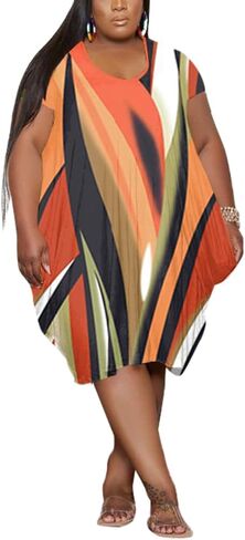 YeGine Oversize Tshirt Dress for Women Casual Plus Size Short Sleeves Midi Tunic Dresses with Pockets in Kuwait