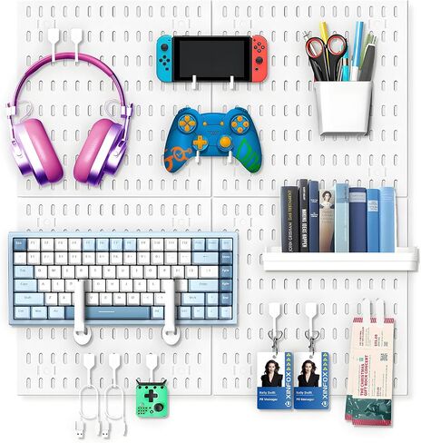 Peg Board, 8Pcs Pegboard Wall Organizer Panels Black Pegboard Wall Mount, ABS Pegboard for Home, Craft Room, Garage, Kitchen, Workshop, Tool Organization, 10*10in Peg Boards. (No Hooks and Bins). in Saudi Arabia