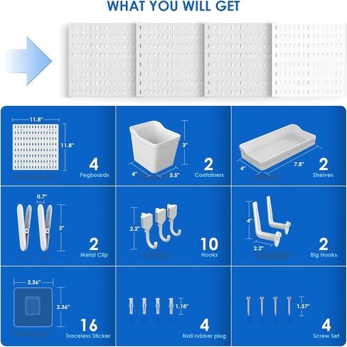 Peg Board, 8Pcs Pegboard Wall Organizer Panels Black Pegboard Wall Mount, ABS Pegboard for Home, Craft Room, Garage, Kitchen, Workshop, Tool Organization, 10*10in Peg Boards. (No Hooks and Bins). in Saudi Arabia