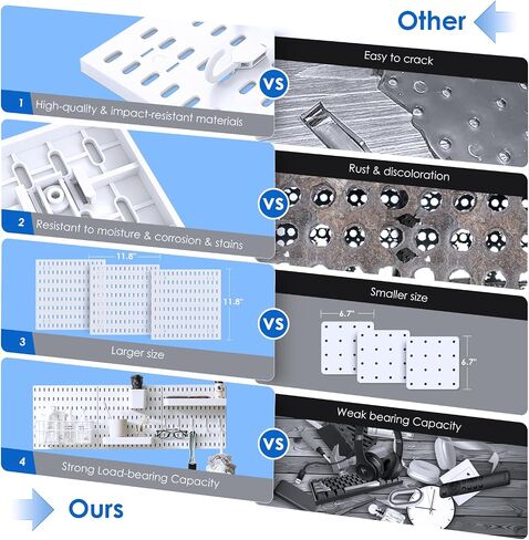 Peg Board, 8Pcs Pegboard Wall Organizer Panels Black Pegboard Wall Mount, ABS Pegboard for Home, Craft Room, Garage, Kitchen, Workshop, Tool Organization, 10*10in Peg Boards. (No Hooks and Bins). in Saudi Arabia