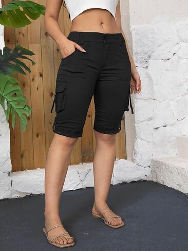 شورت طيور النحام للتنزه سيرًا على الأقدام للنساء، تصميم برمودا بجيب قلاب، شورت كارجو 2024 عصري in Kuwait