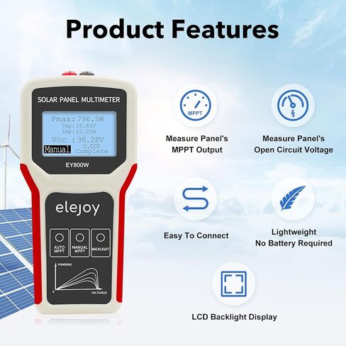 Solar Panel Tester 1600W - MPPT Photovoltaic Multimeter & Watt Meter | Measures Power Output, Performance, Open Circuit Voltage | Smart Portable Tool for Solar PV Panel Data & Troubleshoot in Saudi Arabia