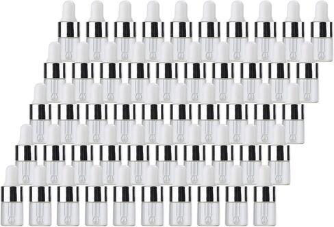 50 Pcs Mini Glass Dropper Bottle Lab Dropping Bottles Essential Oil Dropper Bottles Cosmetic Sample Vials Dropping Sample Containers Eye Dropper Dispenser (Silver-Clear, 1ML) in Saudi Arabia