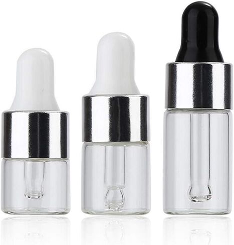 50 Pcs Mini Glass Dropper Bottle Lab Dropping Bottles Essential Oil Dropper Bottles Cosmetic Sample Vials Dropping Sample Containers Eye Dropper Dispenser (Silver-Clear, 1ML) in Saudi Arabia