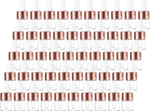 50 Pcs Mini Glass Dropper Bottle Lab Dropping Bottles Essential Oil Dropper Bottles Cosmetic Sample Vials Dropping Sample Containers Eye Dropper Dispenser (Silver-Clear, 1ML) in Saudi Arabia