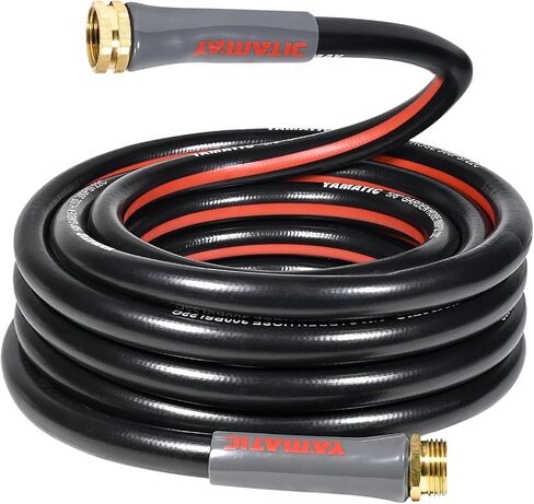 YAMATIC Garden Hose 75 ft with Swivel Fitting, Ultra Durable Water hose, 5/8 inch Regular Hose with Solid Brass Connector for All-weather Outdoor, Car wash, Lawn, Black in Saudi Arabia