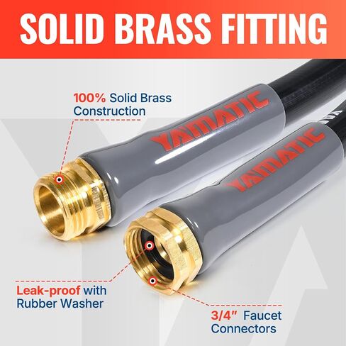 YAMATIC Garden Hose 75 ft with Swivel Fitting, Ultra Durable Water hose, 5/8 inch Regular Hose with Solid Brass Connector for All-weather Outdoor, Car wash, Lawn, Black in Saudi Arabia