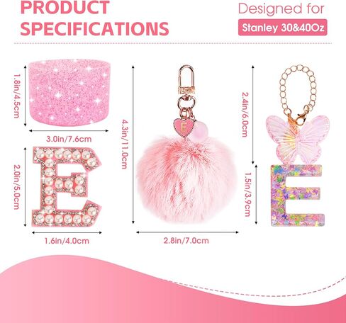 8 Pcs Pink Accessories Set for Stanley Cup 30 oz 40 oz, Silicone Glitter Boot, Star Straw Cover, Pom-Pom Charm, Letter Charm, Water Bottle Handle, Initial Sticker for Stanley Tumbler (M) in Saudi Arabia