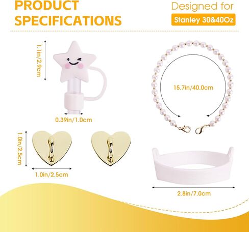 8 Pcs Pink Accessories Set for Stanley Cup 30 oz 40 oz, Silicone Glitter Boot, Star Straw Cover, Pom-Pom Charm, Letter Charm, Water Bottle Handle, Initial Sticker for Stanley Tumbler (M) in Saudi Arabia