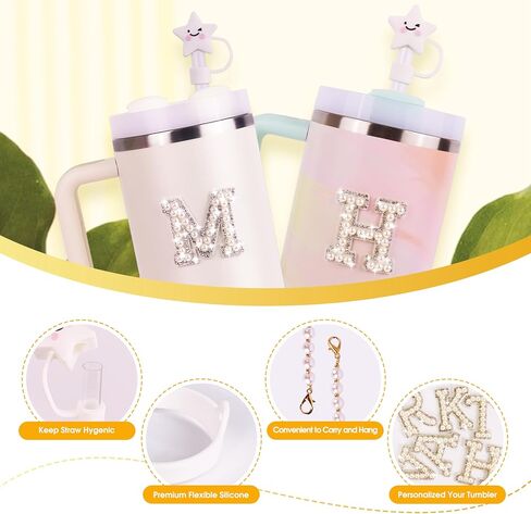 8 Pcs Pink Accessories Set for Stanley Cup 30 oz 40 oz, Silicone Glitter Boot, Star Straw Cover, Pom-Pom Charm, Letter Charm, Water Bottle Handle, Initial Sticker for Stanley Tumbler (M) in Saudi Arabia