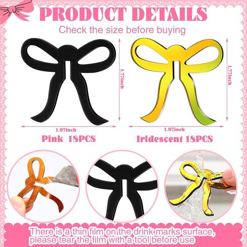 36 Pcs Bow Drink Markers Drink Tags Bow Cup Acrylic Tags Bow Party Favors Coquette Birthday Party Tying the Knot Bachelorette Party Girly Ribbon Party Bow Themed Party Decorations in Saudi Arabia
