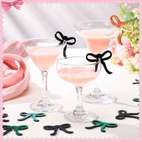 36 Pcs Bow Drink Markers Drink Tags Bow Cup Acrylic Tags Bow Party Favors Coquette Birthday Party Tying the Knot Bachelorette Party Girly Ribbon Party Bow Themed Party Decorations in Saudi Arabia