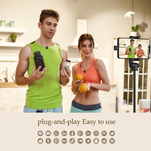 Wireless Lavalier Microphone, Wireless Clip On Microphone,Wireless Lapel Mic for Android/iPhone/Pro/Mini, HI-FI Sound Quality for Tiktok, YouTube, Video Recording, Zoom, Type-C, Black in Saudi Arabia