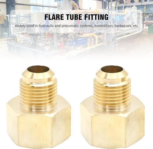 2 Pcs 5/8 SAE Male 1/2 SAE Female Brass Flare Tube Fitting, Pipe Fitting Reducer Gas Adapter Hex Coupling with Tape, Plumbing HVAC Fuel Oil Air Natural Gas Line Pipe Fitting in Saudi Arabia