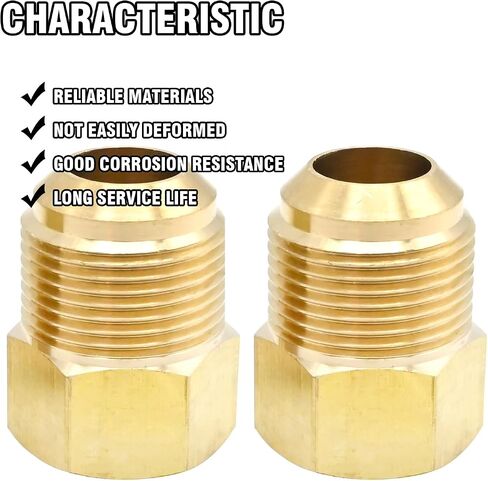 2 Pcs 5/8 SAE Male 1/2 SAE Female Brass Flare Tube Fitting, Pipe Fitting Reducer Gas Adapter Hex Coupling with Tape, Plumbing HVAC Fuel Oil Air Natural Gas Line Pipe Fitting in Saudi Arabia