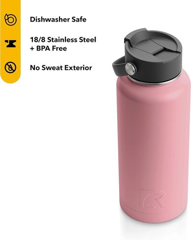 RTIC 32 oz Vacuum Insulated Bottle, Metal Stainless Steel Double Wall Insulation, BPA Free Reusable, Leak-Proof Thermos Flask for Water, Hot and Cold Drinks, Travel, Sports, Camping, Sunlight in Saudi Arabia