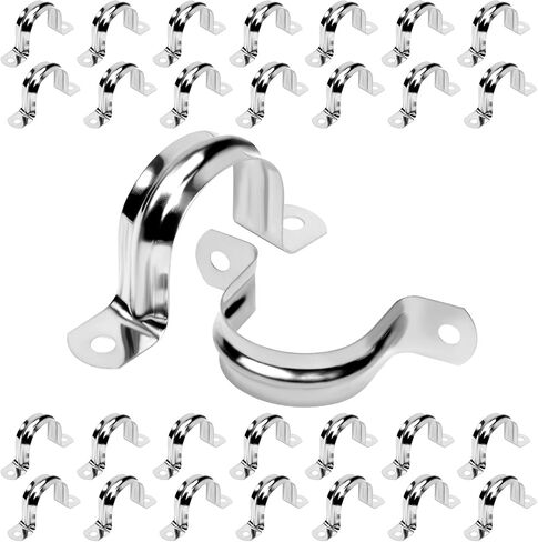 30Pcs 1-1/4 Inch Stainless Steel Conduit Clamps, 2 Hole Strap U Bracket Rigid Pipe Strap, Tension Clips U-Tube Clamp for Pipe Fixing on Various Surfaces in Saudi Arabia