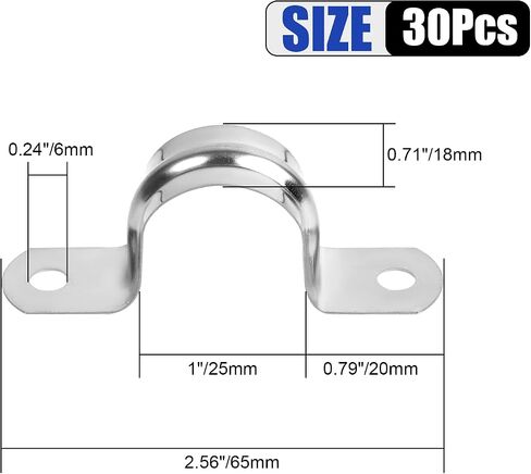 30Pcs 1-1/4 Inch Stainless Steel Conduit Clamps, 2 Hole Strap U Bracket Rigid Pipe Strap, Tension Clips U-Tube Clamp for Pipe Fixing on Various Surfaces in Saudi Arabia
