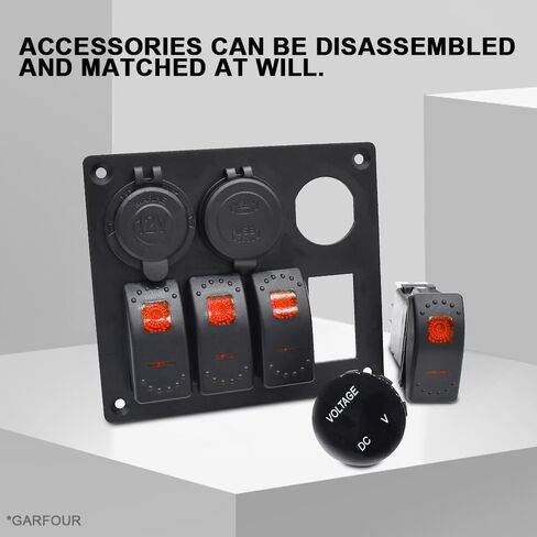 Green 4 Gang Marine Waterproof Boat Switch Panel Aluminium Panel with 12V Voltmeter Type-C and QC3.0 USB Charging Socket Rocker Witch Panel for Car Boat in Saudi Arabia
