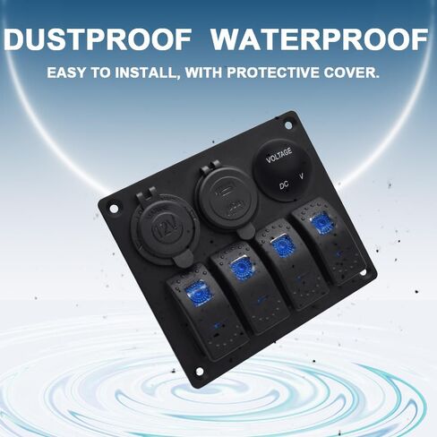 Green 4 Gang Marine Waterproof Boat Switch Panel Aluminium Panel with 12V Voltmeter Type-C and QC3.0 USB Charging Socket Rocker Witch Panel for Car Boat in Saudi Arabia